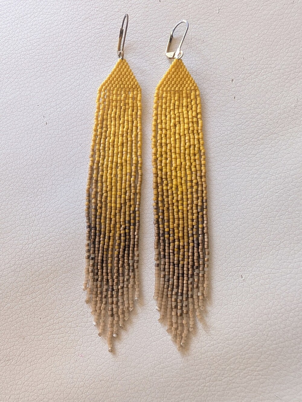 Long Custom Sunflower Yellow Ombre Seed Bead Fringe Earrings By Earthen Seeds